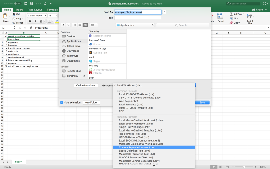 make excel my default for spreadsheets on a mac